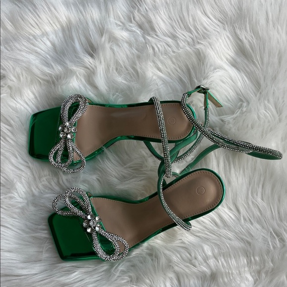 🆕 Coutgo Womens Rhinestone Bow Heels Strappy Lace Up Stiletto Pumps Size 6 - Picture 5 of 8